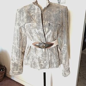 100% Leather Snake Print Moto Jacket
